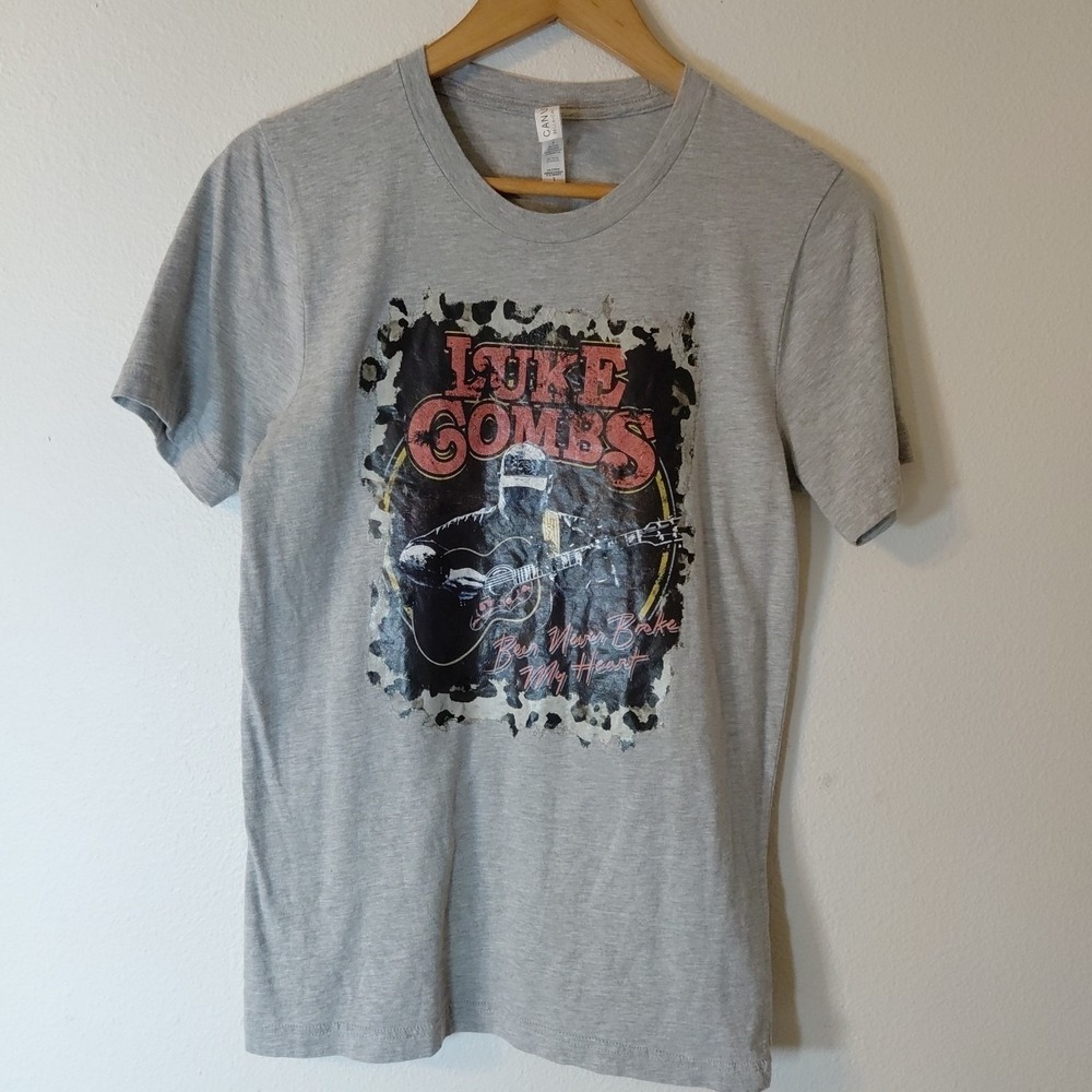 Luke Combs Beer Never Broke My Heart T Shirt Tee Canvas Small Gray Grey Womens